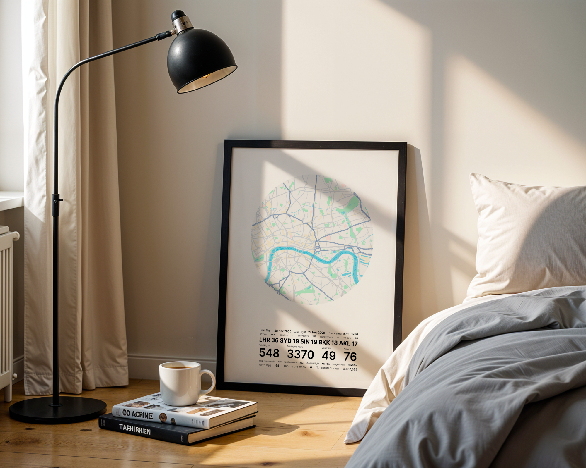Map-style Flyingtime poster displayed in a room