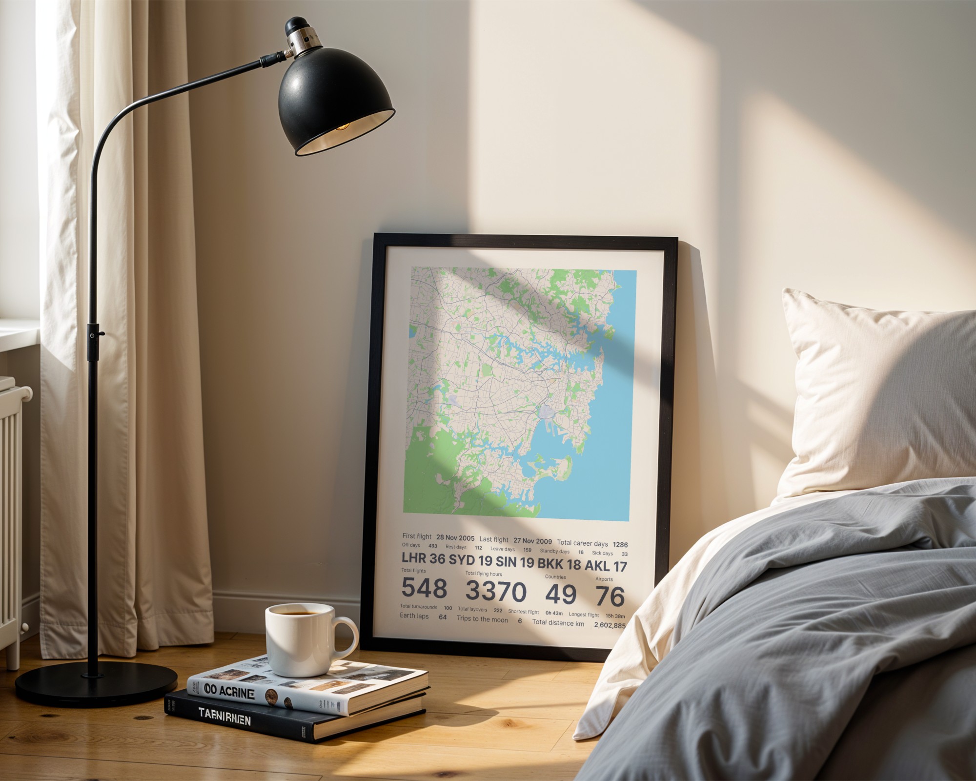Map-style Flyingtime poster displayed in a room