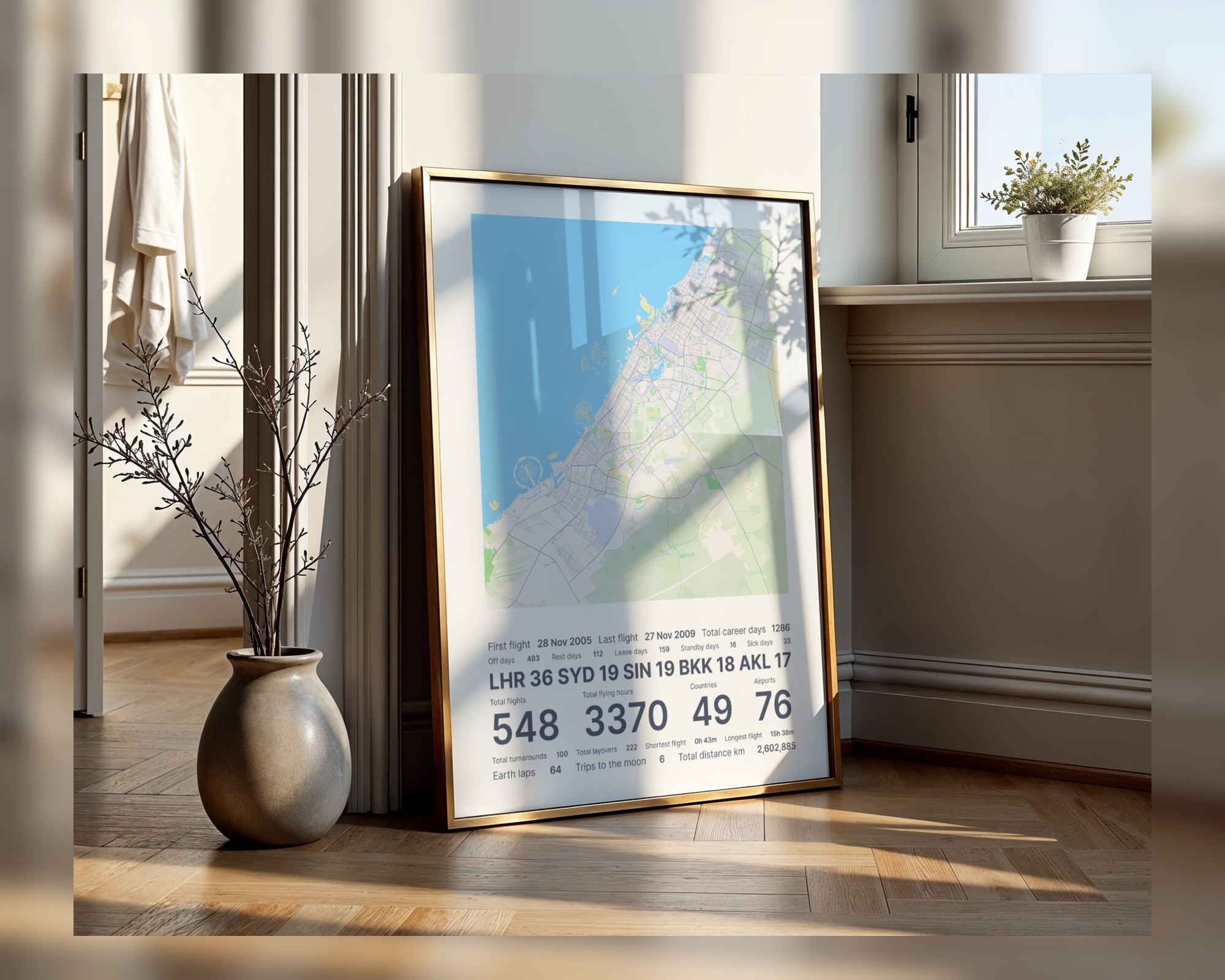 Sydney map-style Flyingtime poster displayed in a room